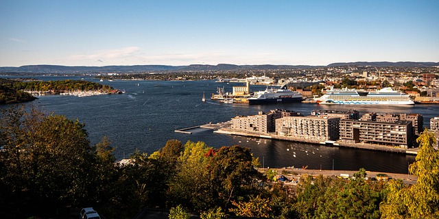 Panoramic photo of Oslo, Norway and its river. 